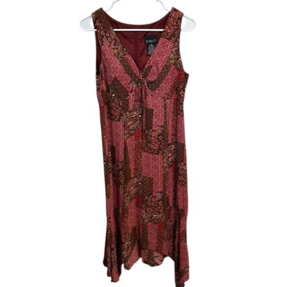 Scarlett‎ Midi Dress Paisley Print Y2K Sleeveles Sundress Red Brown Sz 7/8